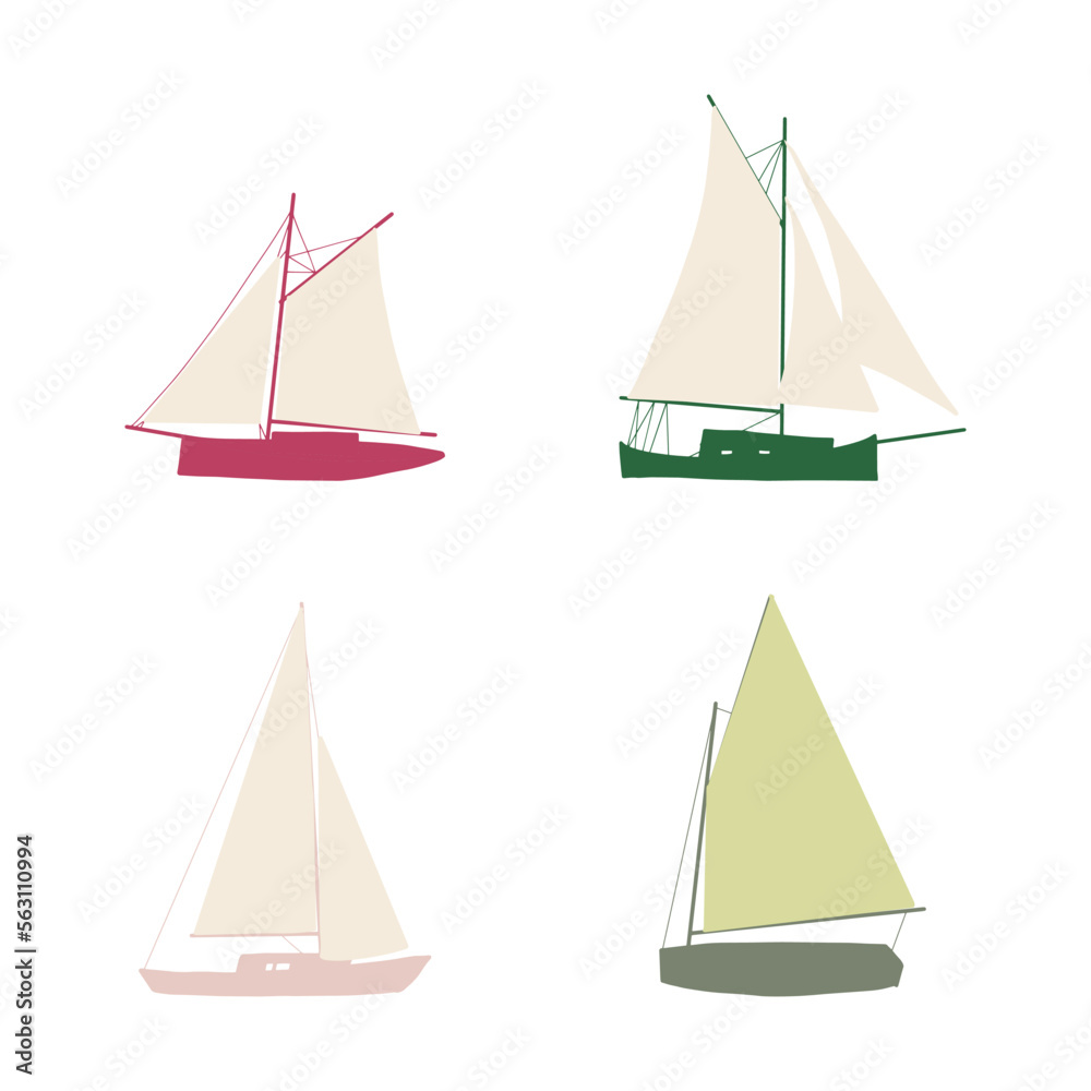 Fishing boat. Colorful vector illustration. Small ships in flat design.