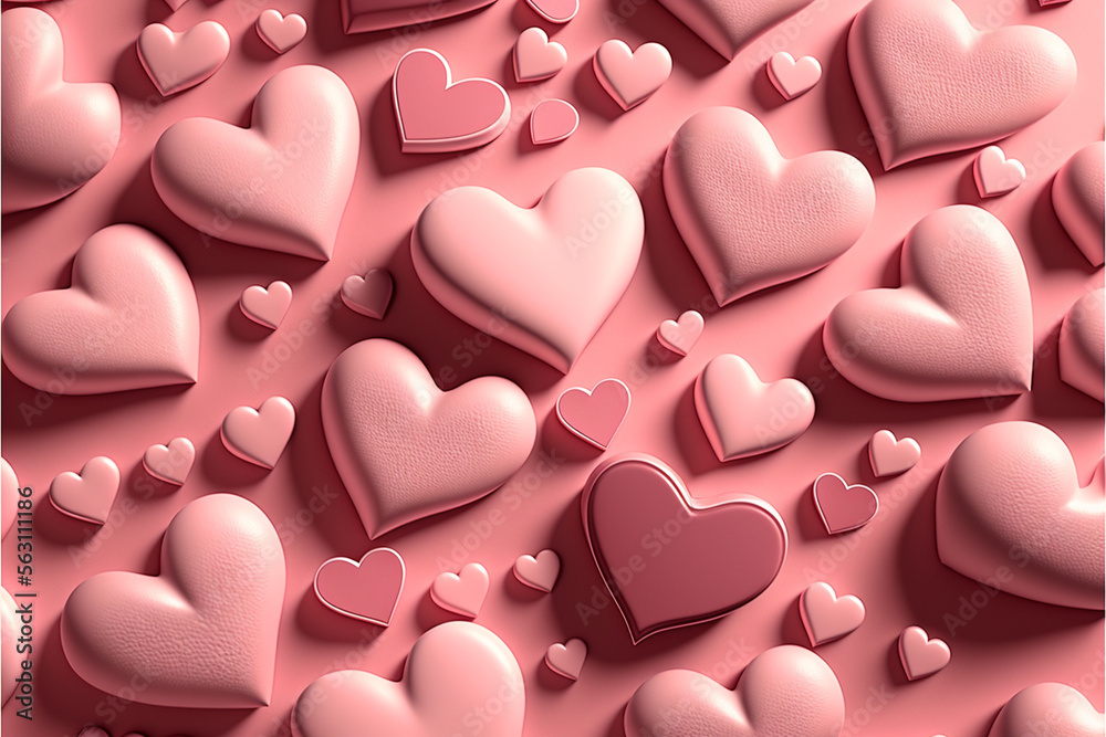 A visual feast of pink hearts, rendered with detailed textured surfaces that capture the imagination