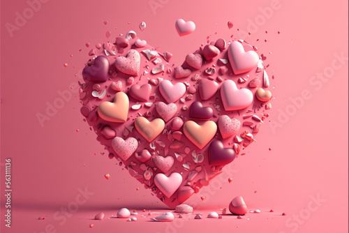 Pink hearts, rendered with incredible detail and textured surfaces that make them stand out photo