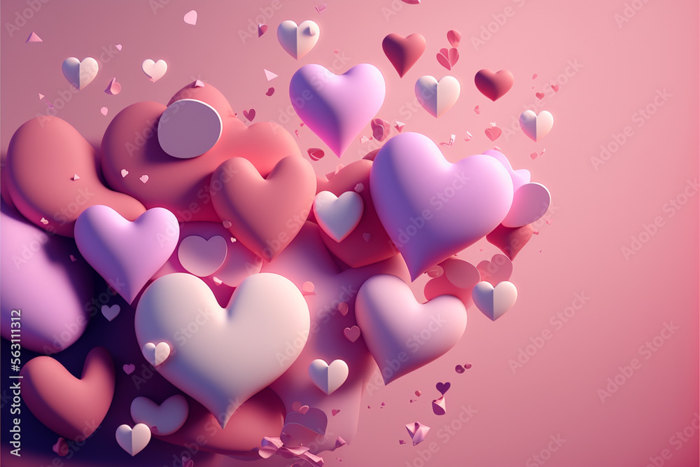 Pink hearts, rendered with detail and textured surfaces that make them look almost real