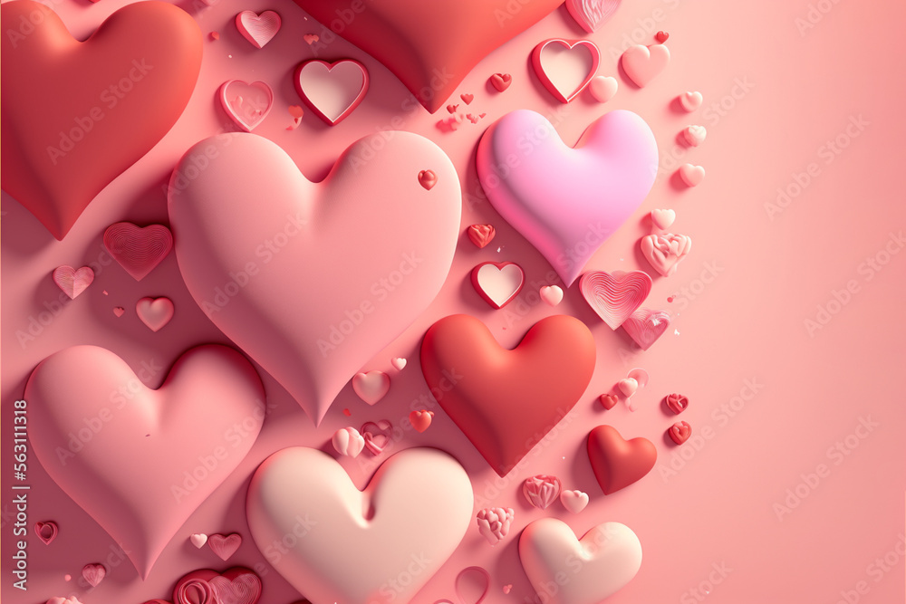 Pink hearts, rendered with intricate textured surfaces that add a sense of warmth to the visual