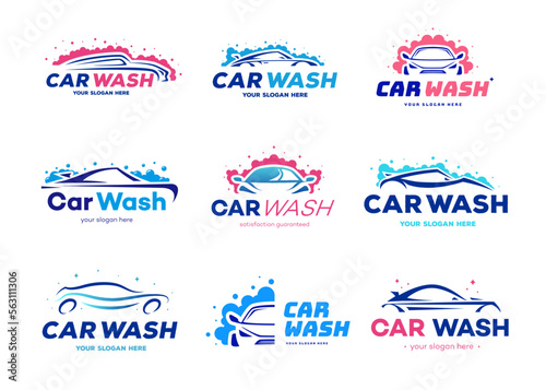 Car wash logotype vector set color flat style isolated on white background for banner design, service company vector 10 eps