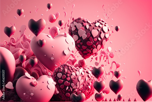 Pink hearts, rendered with intricate textured surfaces that add a sense of warmth and affection photo