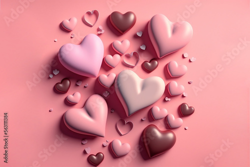 A breathtaking display of pink hearts, rendered with intricate textured surfaces and stunning detail photo