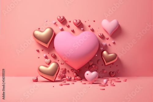 A plethora of pink hearts, rendered with intricate textured surfaces and stunning detail photo