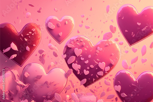 A sea of pink hearts, rendered with incredible detail and textured surfaces that make them stand out