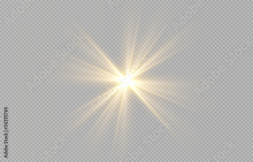 Vector light on isolated transparent background. Sun  rays of light png. Magic glow  golden light png. 