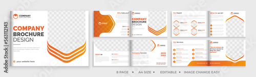 8 page brochure landscape template, corporate business booklet brochure design, modern layout bifold brochure, annual report template,