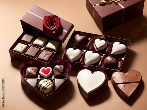 Valentine's Day Chocolate Hearts Gift Box, with Bouquet of Roses  © G-IMAGES