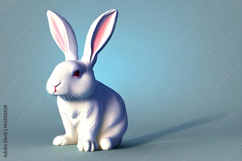 Obraz premium white rabbit on blue background 