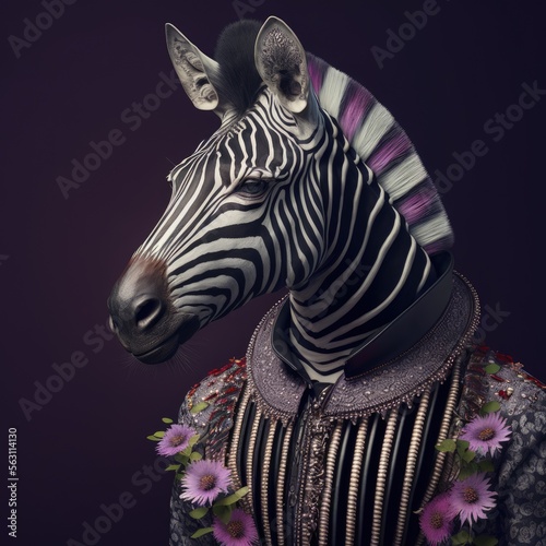 Zebra wearing a Y2K outfit design aesthetic illustration made with Generative AI