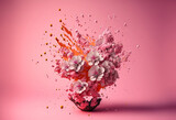 Creative cherry blossom petal explosion. Spring background. Generative ai