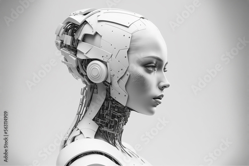 Robot woman on white background. Created with generative Ai technology. photo