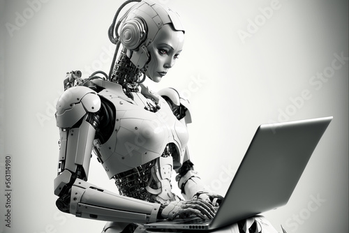 Robot woman on white background. Created with generative Ai technology.