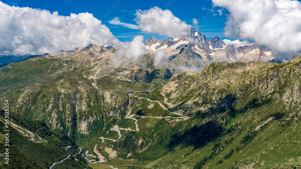 Switzerland 2022, Beautiful view of the Alps. Grimsel pass panorama.