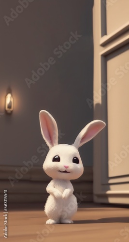Cute bunny at home. Toy rabbit.