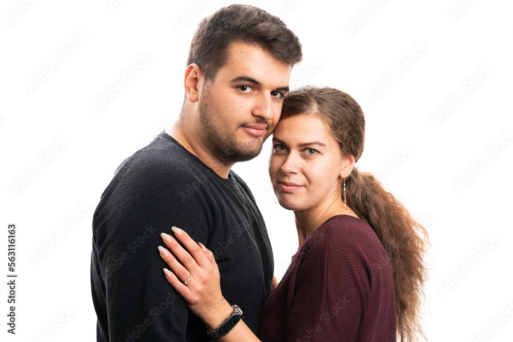 Portrait of male and female couple as relationship concept Portrait of male and female couple as relationship concept