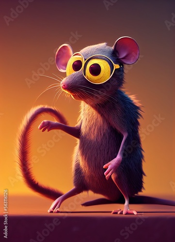 Rat animal in 3D Style on clean background. Generative ai