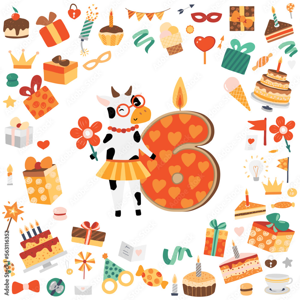 Fototapeta premium Invitation for a child party. Happy birthday card template. Vector illustration.