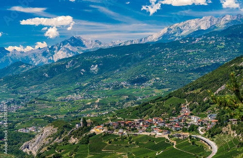 Obraz na płótnie Switzerland 2022, Beautiful view of the Alps. Panorama of Crans-Montana. w salonie