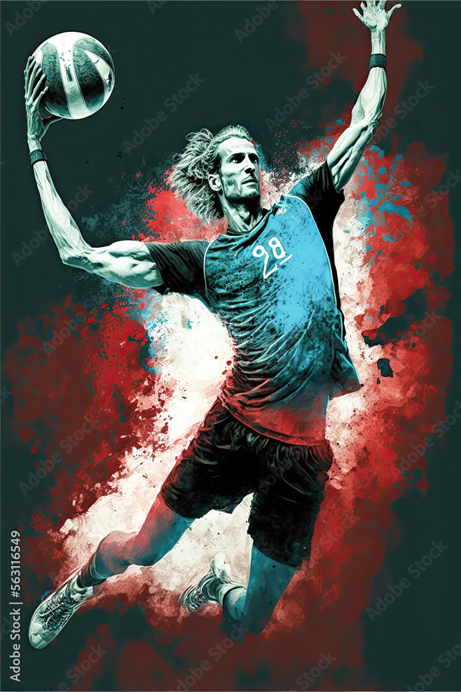Handball Handballspieler Player in Action Abstrakte Grafik Illustration Generative AI Digital Art Cover Background