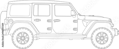 SUV Vector Template Wireframe Blueprint. Blank SUV Vehicle Template Side View photo
