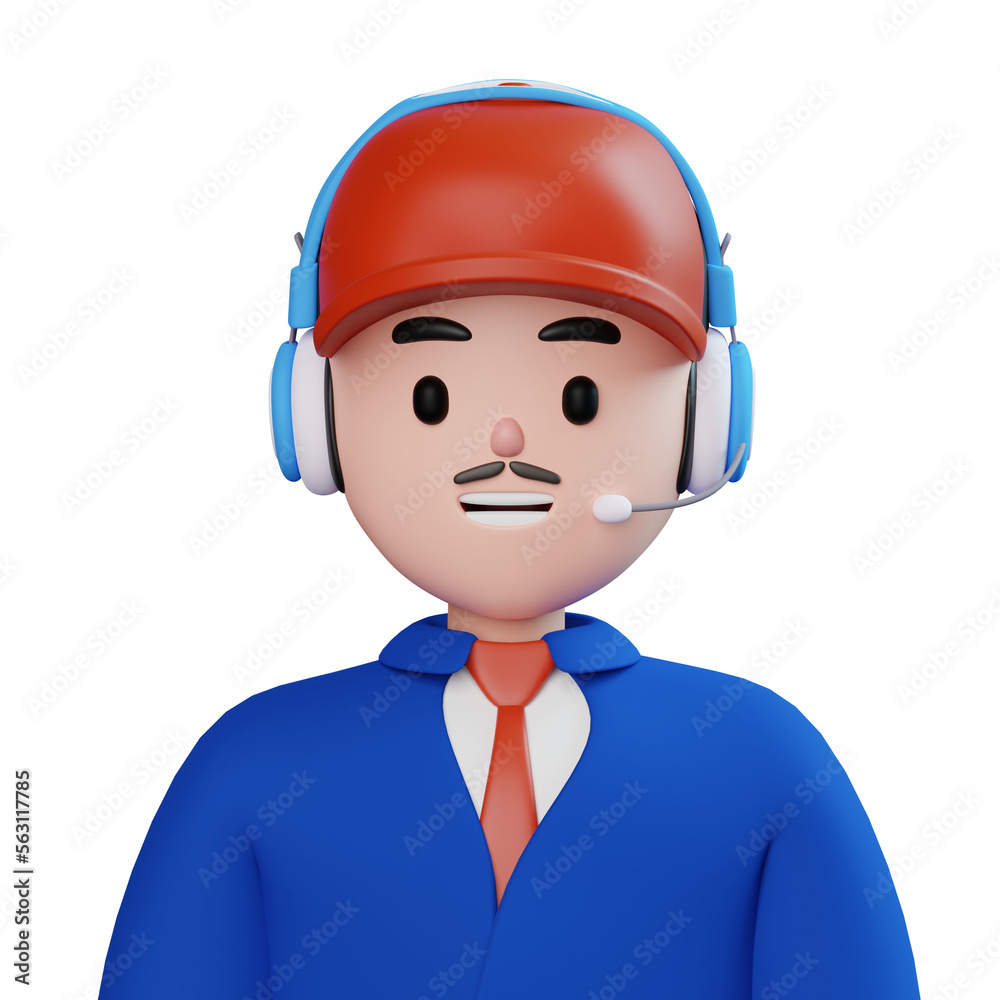 Male Customer Call Service With Cap, 3d Illustration, 3d Avatar, Male Customer Call Service With Cap, 3d Illustration, 3d Avatar,