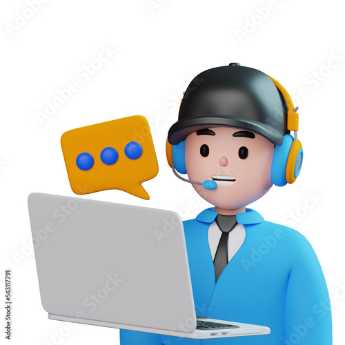 Male Call Service wearing Cap, 3d Illustration, 3d Avatar, 