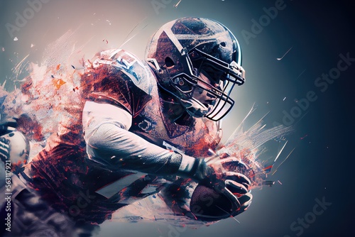 Fototapeta colourful multi exposure illustration of american football player with helmet, g