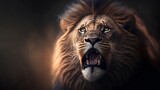Portrait of a male lion isolated on a black background created with Generative AI Technology	