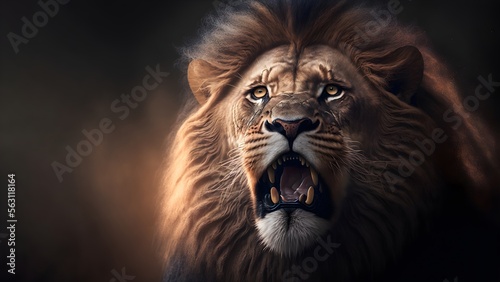 Portrait of a male lion isolated on a black background created with Generative AI Technology 