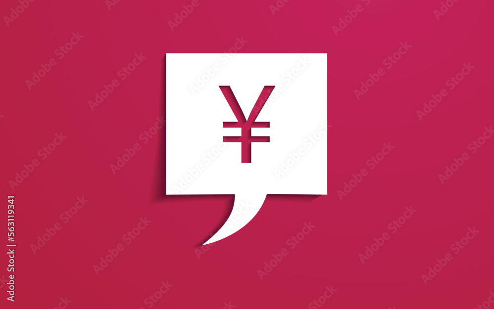 Obraz premium Speech bubble with yen currency symbol, paper cut technique. Vector illustration.