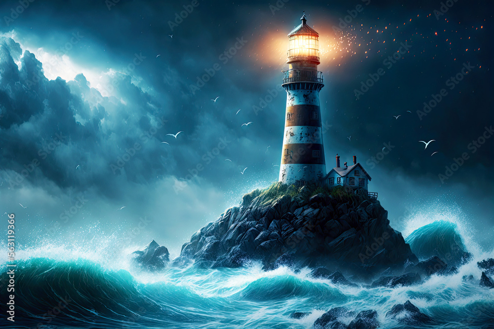 Lighthouse in an Ocean Storm, Generative AI