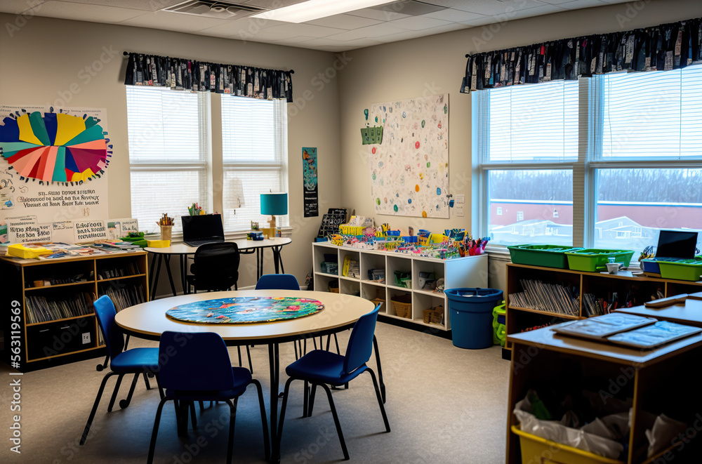 Obraz premium An illustration of a classroom in a school. AI generated art. 