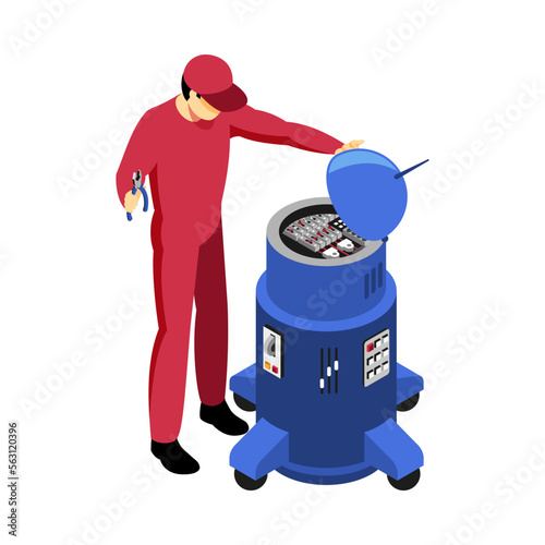red mechanic working on blue machine clip art preview