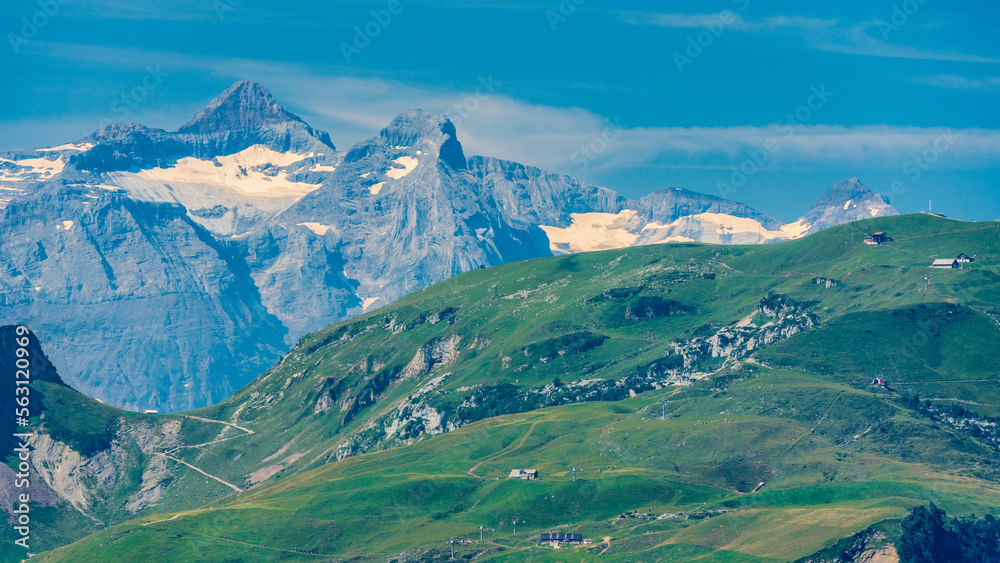 Switzerland 2022, Beautiful view of the Alps from Grosser Mythen. Fronalpstock and Stoos.