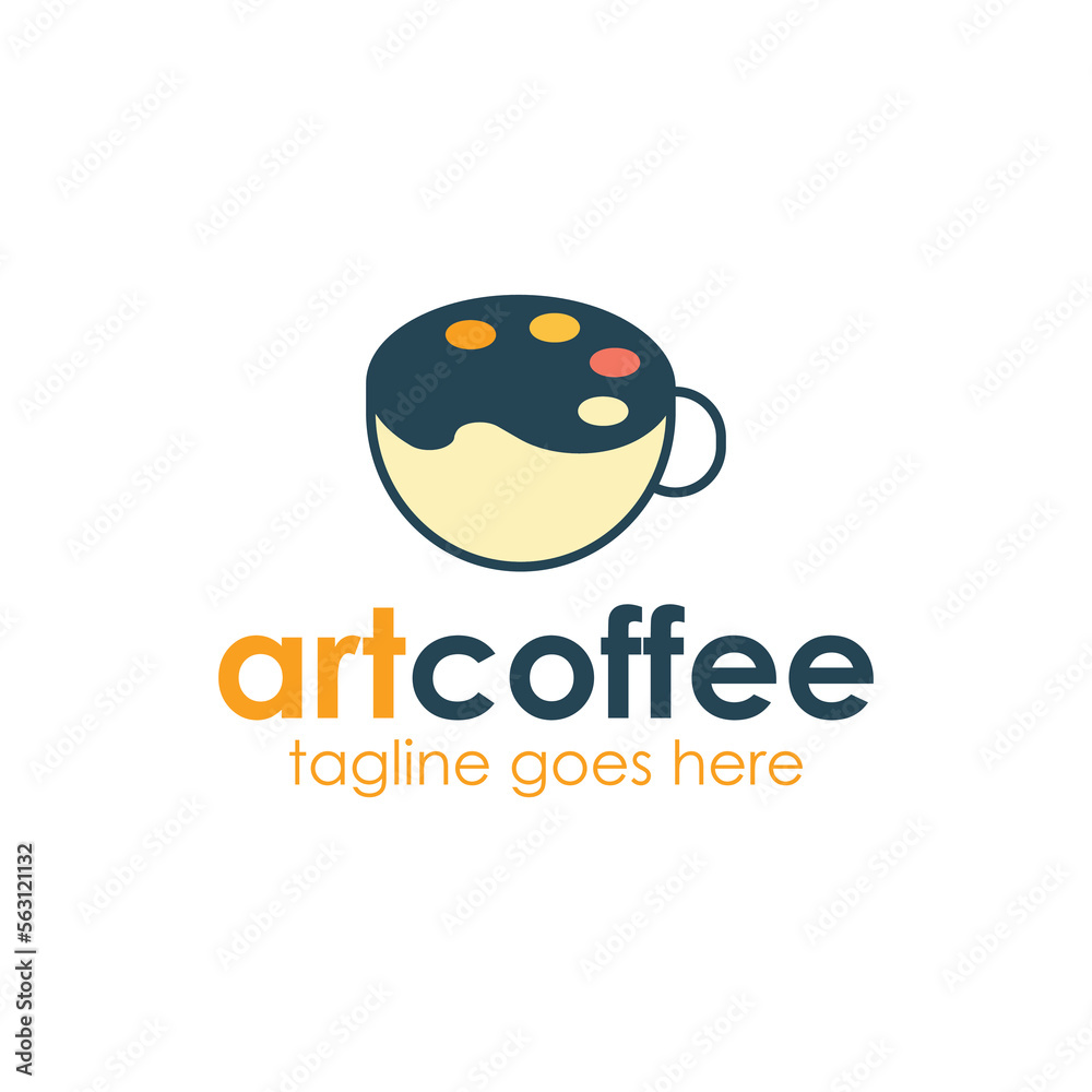 Naklejka premium Art Coffee Logo Design Template with art icon and cup. Perfect for business, company, restaurant, mobile, app, etc
