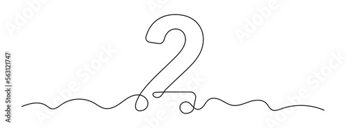 Number 2 in continuous line drawing style. Line art of number two. Vector illustration. Abstract drawing number 2