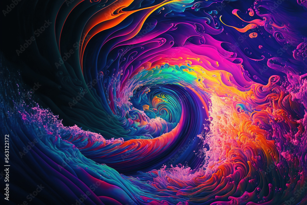 Abstract psychedelic waves, colorful gradients,  Generative AI - obrazy, fototapety, plakaty 