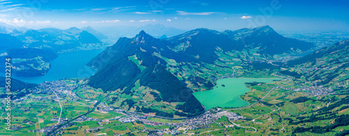 Switzerland 2022  Beautiful view of the Alps from Grosser Mythen. Schwyz and Rigi panorama.