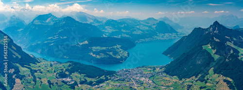 Switzerland 2022, Beautiful view of the Alps from Grosser Mythen. Schwyz panorama.