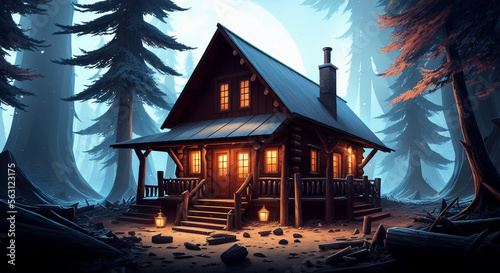 A Log Cabin in the florest  Ai Generated 