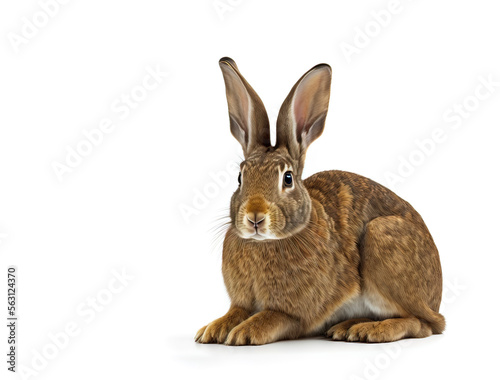 Easter Bunny Rabbit, one cute big Flemish giant bunny isolated resting on a white background. AI generative