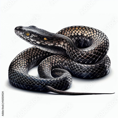 Black Rat Snake full body image with white background ultra realistic