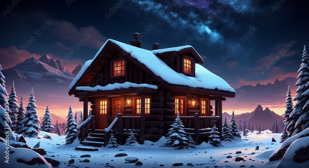 Fototapeta premium A Log Cabin in the florest [Ai Generated]