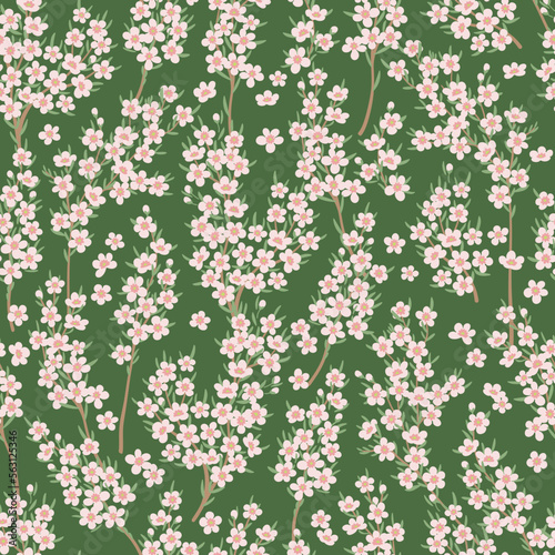 Seamless floral pattern with flowers on branches
