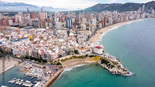 Aerial perspective of Benidorm city center. View of 