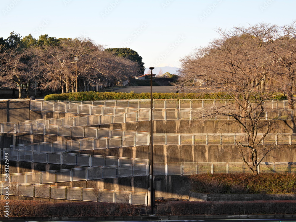 Tokyo, Japan - January 20, 2023: Slopes connecting Narahara Park and Tama Monorail Street in Tama City, Tokyo, Japan
Tokyo, Japan - January 20, 2023: Slopes connecting Narahara Park and Tama Monorail Street in Tama City, Tokyo, Japan