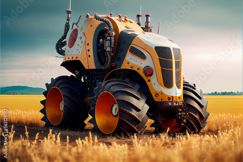 Autonomous tractor working in field created with Generative Ai