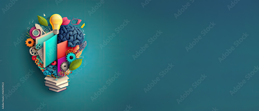 Knowledge with Reading and Books in the Shape of a Light Bulb Brain Graphic with Copy Space by Generative AI Knowledge with Reading and Books in the Shape of a Light Bulb Brain Graphic with Copy Space by Generative AI